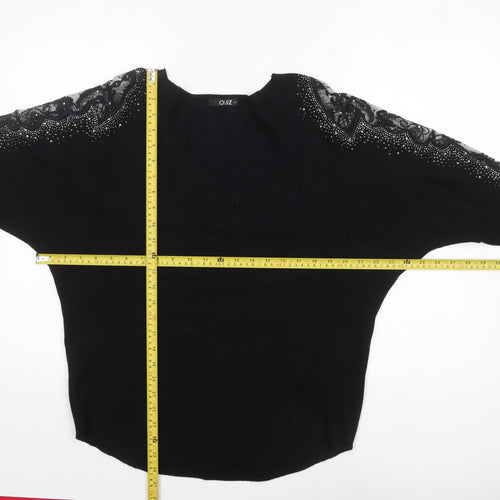 Quiz Women Black Embellished Lace Sleeve Boat Neck Jumper M