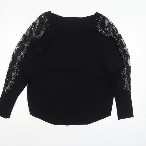 Quiz Women Black Embellished Lace Sleeve Boat Neck Jumper M
