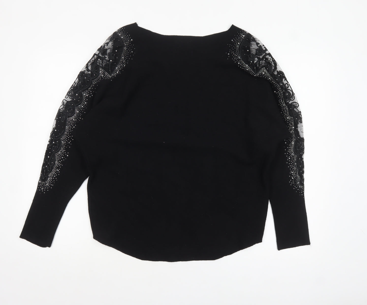 Quiz Women Black Embellished Lace Sleeve Boat Neck Jumper M