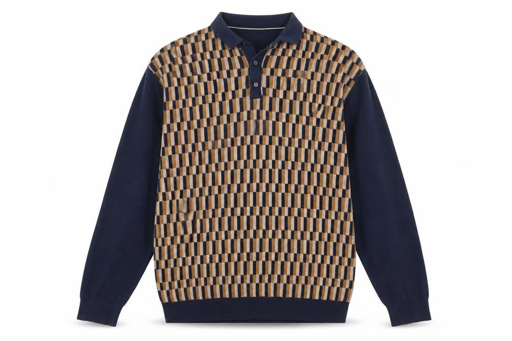 Front view of Next Men's Blue Geometric Cotton Henley Jumper XL