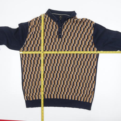 Next Men's Blue Geometric Cotton Henley Jumper XL