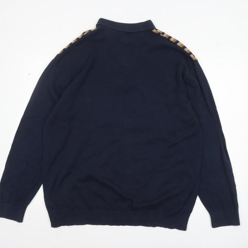 Next Men's Blue Geometric Cotton Henley Jumper XL