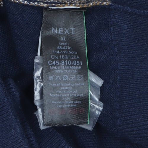 Next Men's Blue Geometric Cotton Henley Jumper XL