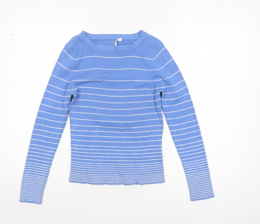 Marks and Spencer Women’s Blue Striped Cotton Jumper UK 10