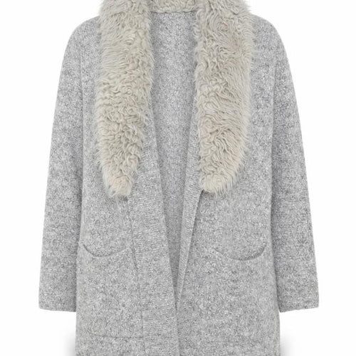 F&F Women’s Grey Faux Fur Trim Open Cardigan Size 14 Knitwear