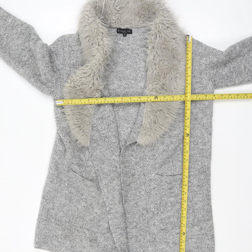 F&F Women’s Grey Faux Fur Trim Open Cardigan Size 14 Knitwear