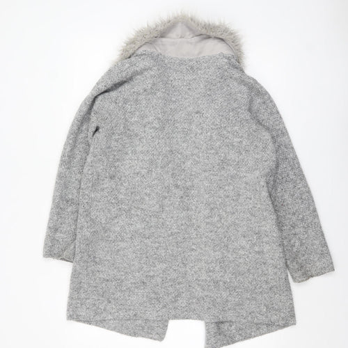 F&F Women’s Grey Faux Fur Trim Open Cardigan Size 14 Knitwear