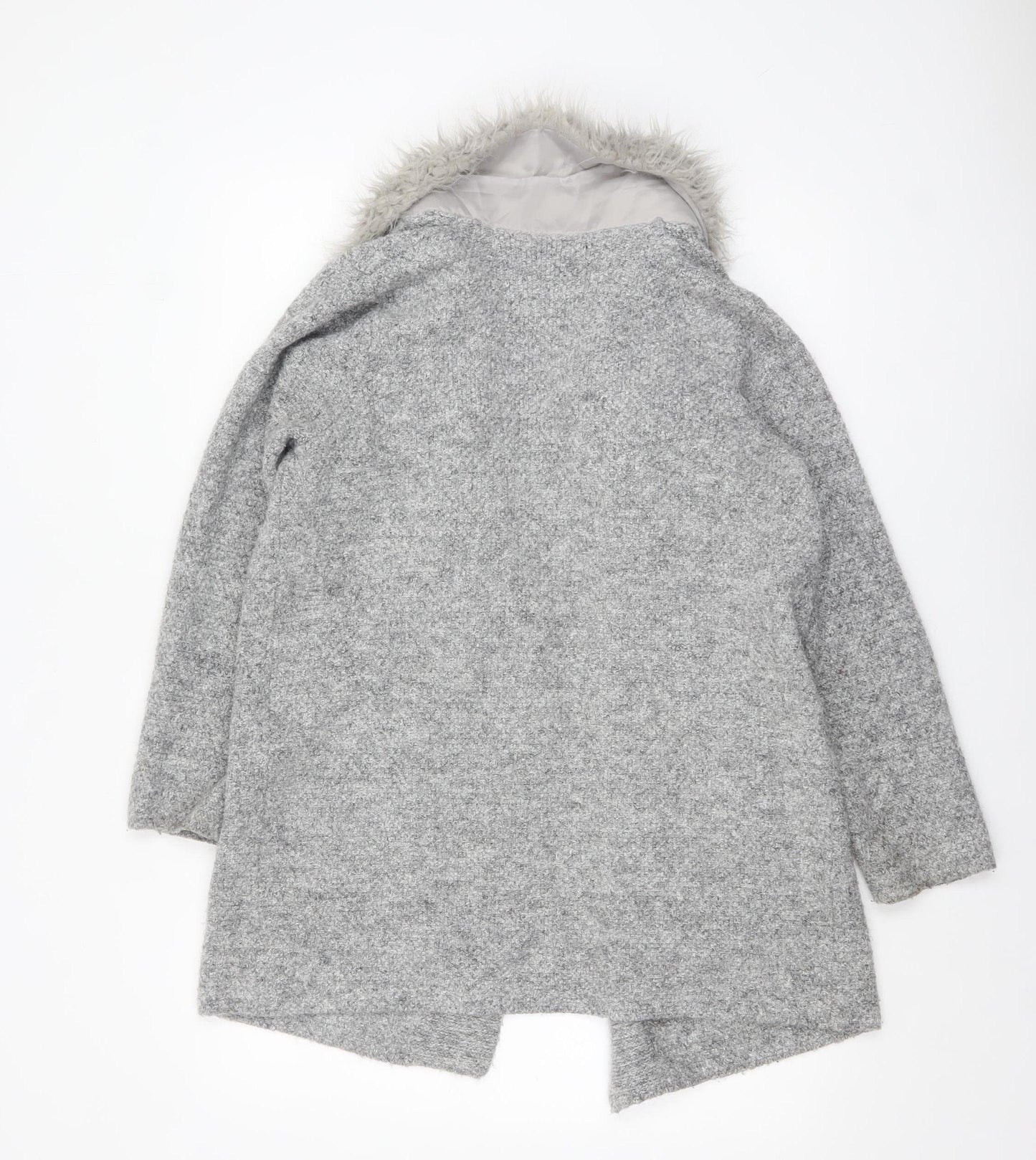 F&F Women’s Grey Faux Fur Trim Open Cardigan Size 14 Knitwear