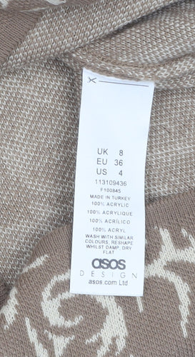ASOS Women Beige Long Sleeve Knit Bodycon Mini Dress UK 8