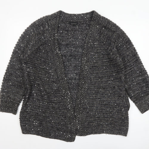 Topshop Women Grey Sequin Chunky-Knit Cardigan Size 8