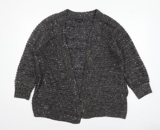 Topshop Women Grey Sequin Chunky-Knit Cardigan Size 8