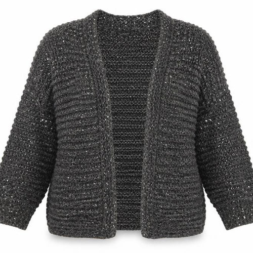 Topshop Women Grey Sequin Chunky-Knit Cardigan Size 8