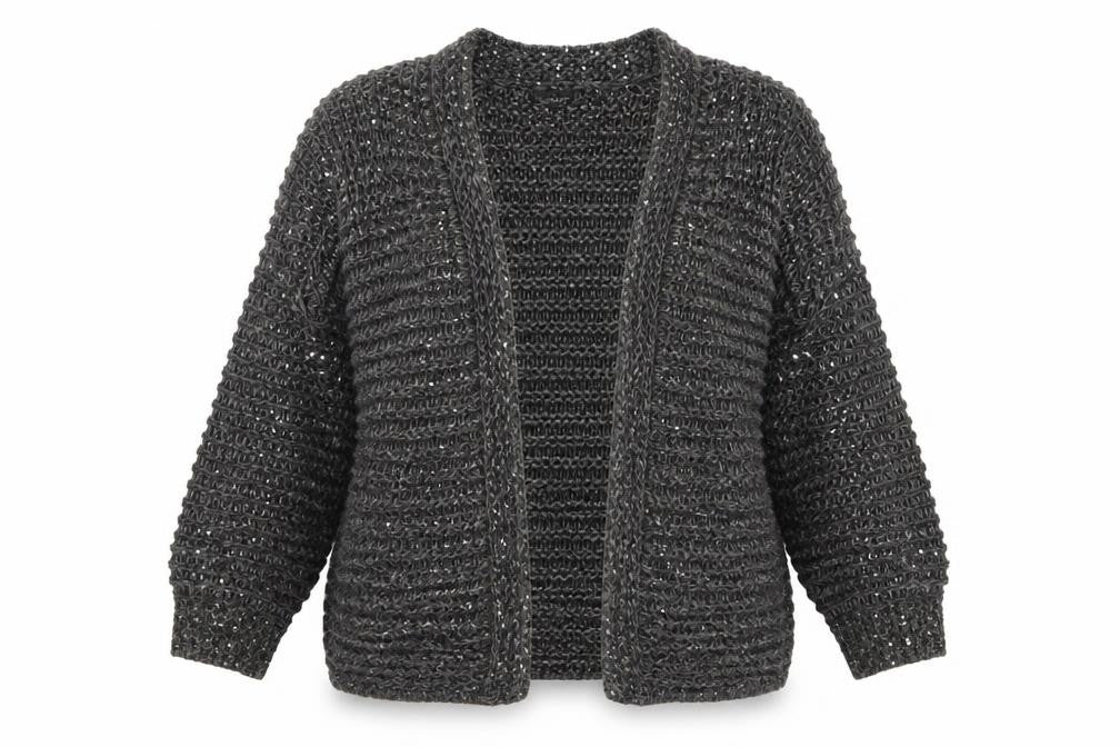 Topshop Women Grey Sequin Chunky-Knit Cardigan Size 8
