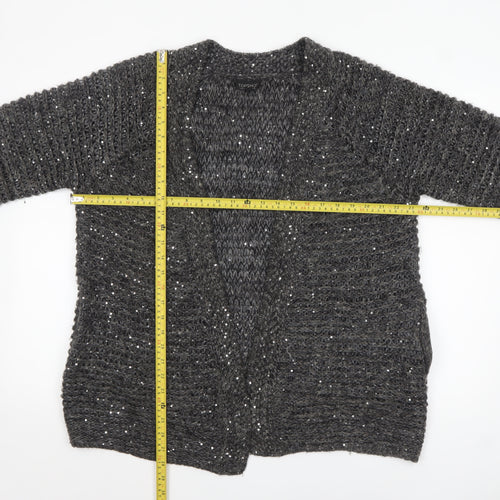 Topshop Women Grey Sequin Chunky-Knit Cardigan Size 8