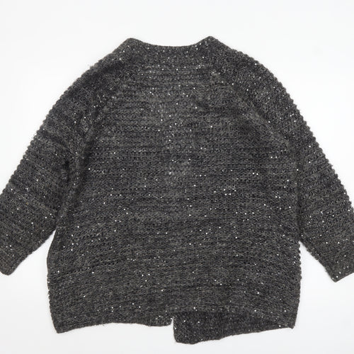 Topshop Women Grey Sequin Chunky-Knit Cardigan Size 8