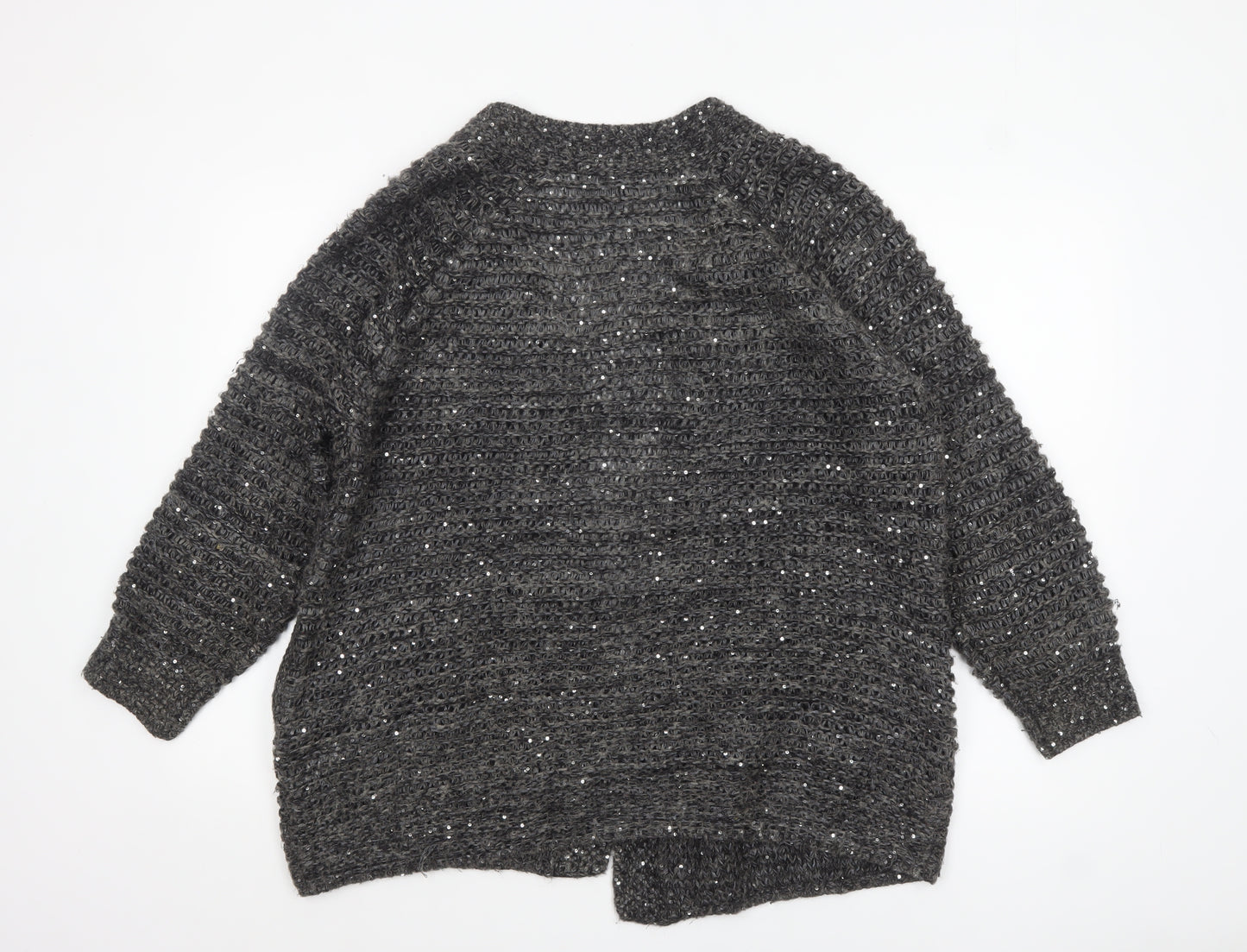 Topshop Women Grey Sequin Chunky-Knit Cardigan Size 8