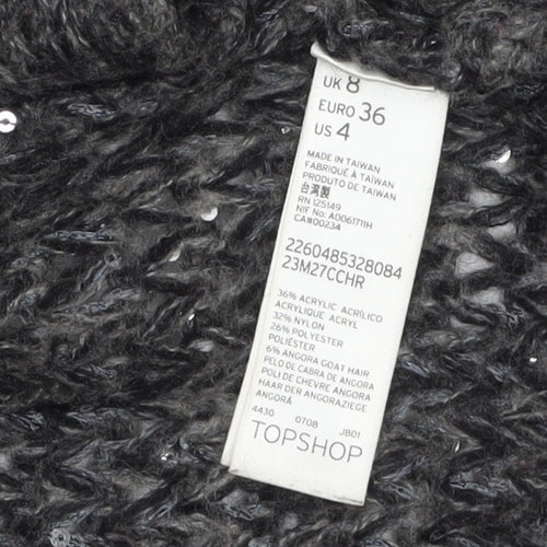 Topshop Women Grey Sequin Chunky-Knit Cardigan Size 8