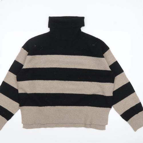 New Look Women's Black & Beige Striped Roll Neck Jumper Size L