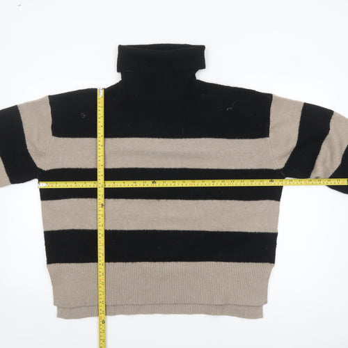 New Look Women's Black & Beige Striped Roll Neck Jumper Size L