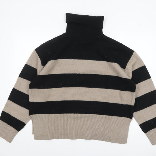 New Look Women's Black & Beige Striped Roll Neck Jumper Size L