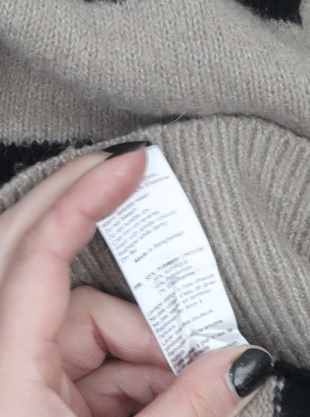 New Look Women's Black & Beige Striped Roll Neck Jumper Size L