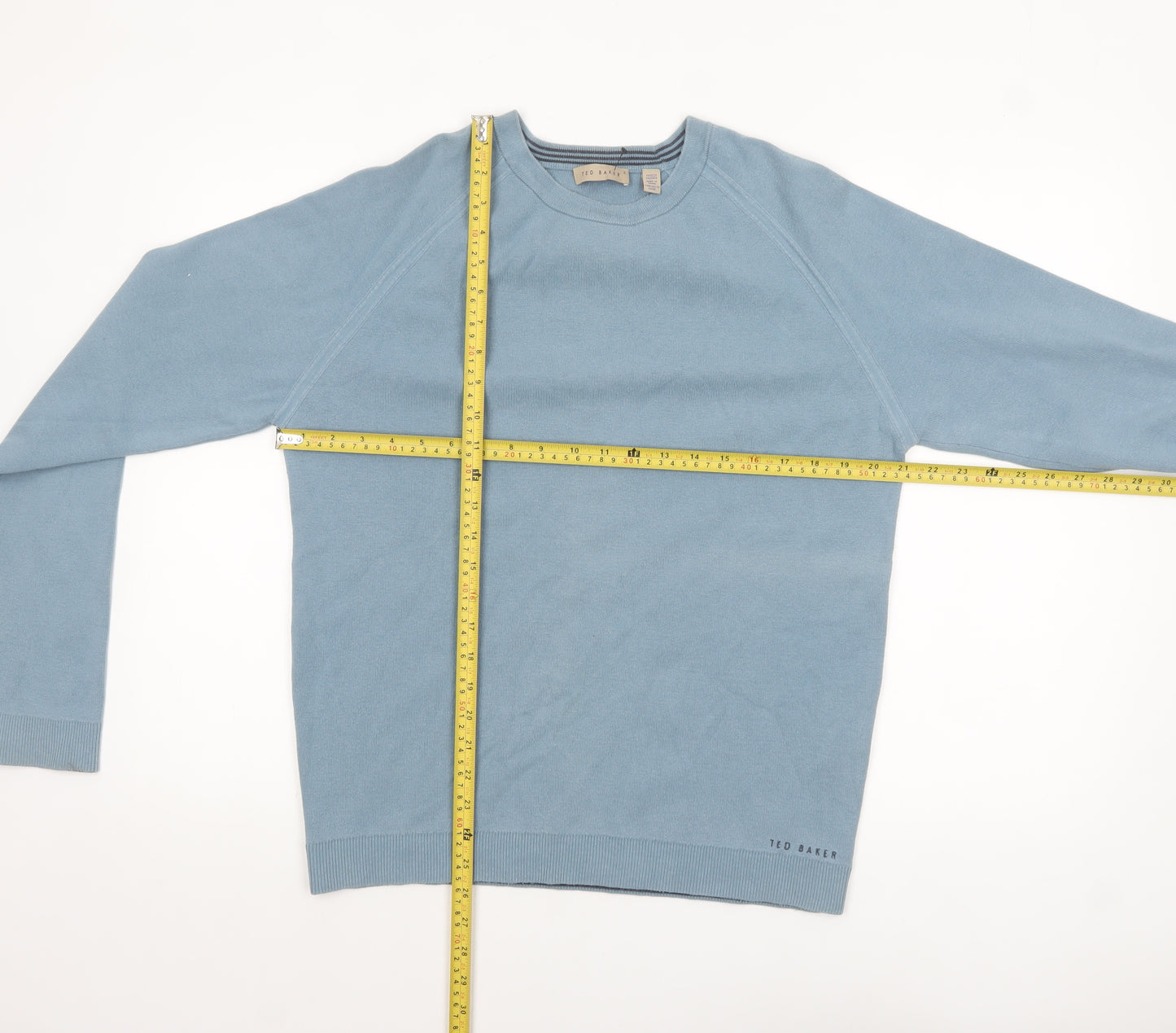 Ted Baker Women Blue Cotton Blend Crew Neck Pullover Jumper Size 14