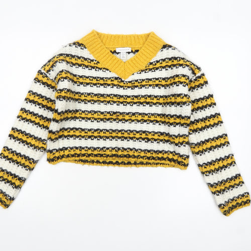 Topshop Petite Women’s Multicoloured Striped V-Neck Chunky Knit Jumper Size 6