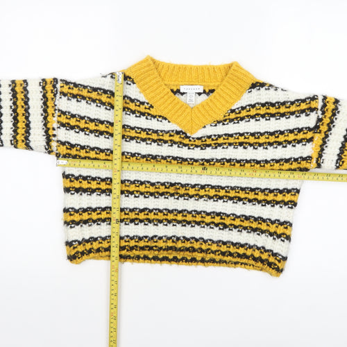 Topshop Petite Women’s Multicoloured Striped V-Neck Chunky Knit Jumper Size 6