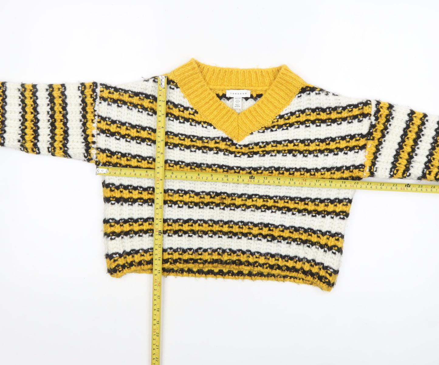 Topshop Petite Women’s Multicoloured Striped V-Neck Chunky Knit Jumper Size 6