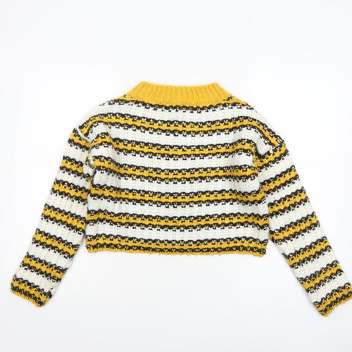 Topshop Petite Women’s Multicoloured Striped V-Neck Chunky Knit Jumper Size 6
