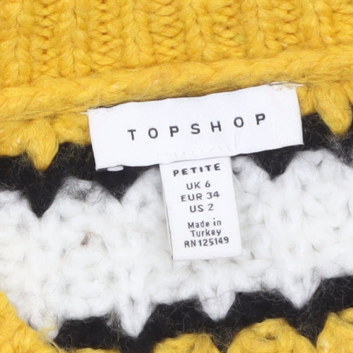 Topshop Petite Women’s Multicoloured Striped V-Neck Chunky Knit Jumper Size 6