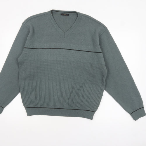 Marks and Spencer Men’s Green V-Neck Wool Blend Pullover Jumper L