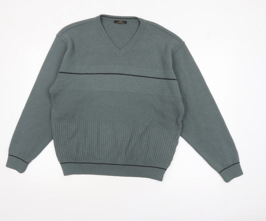 Marks and Spencer Men’s Green V-Neck Wool Blend Pullover Jumper L