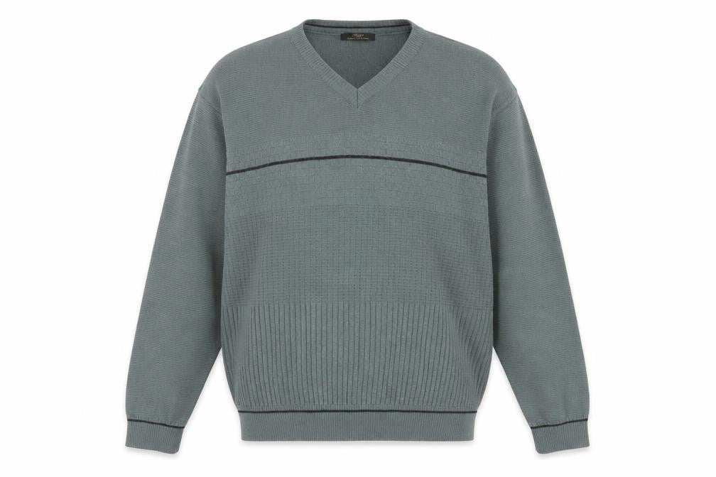 Front view of Marks & Spencer Men’s Green V-Neck Wool Blend jumper L