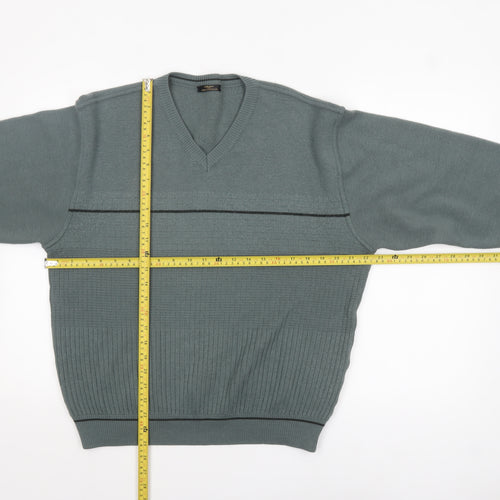 Marks and Spencer Men’s Green V-Neck Wool Blend Pullover Jumper L