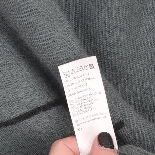 Marks and Spencer Men’s Green V-Neck Wool Blend Pullover Jumper L