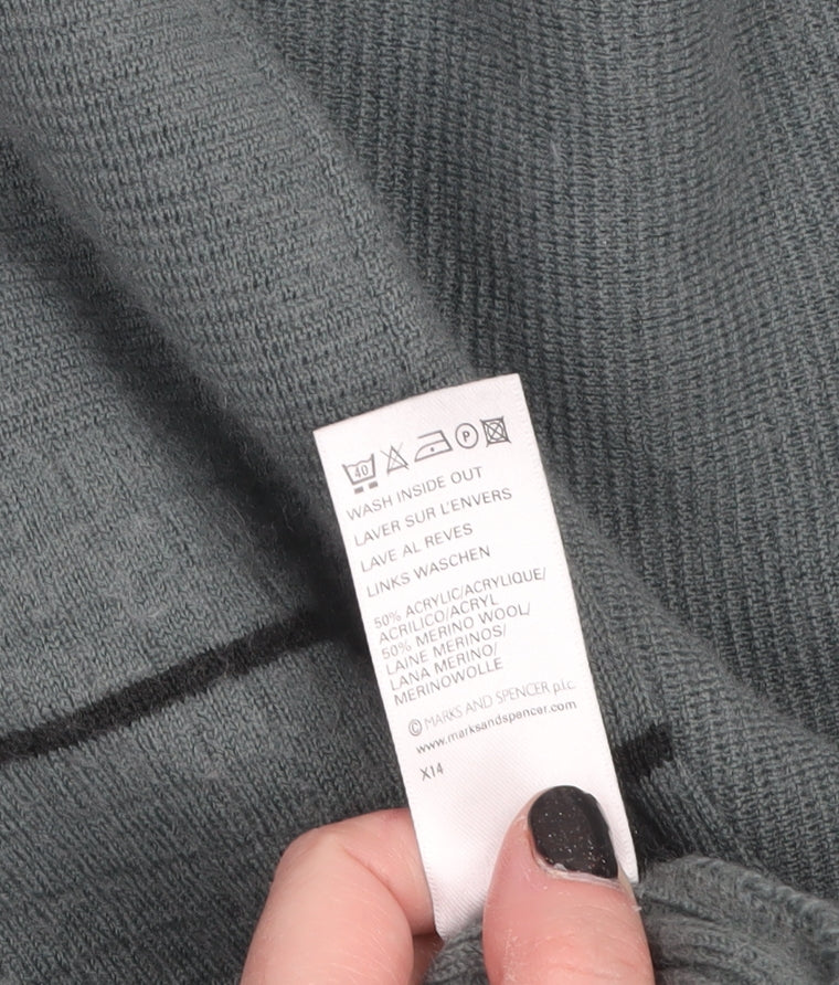 Marks and Spencer Men’s Green V-Neck Wool Blend Pullover Jumper L