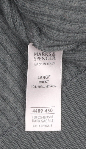 Marks and Spencer Men’s Green V-Neck Wool Blend Pullover Jumper L