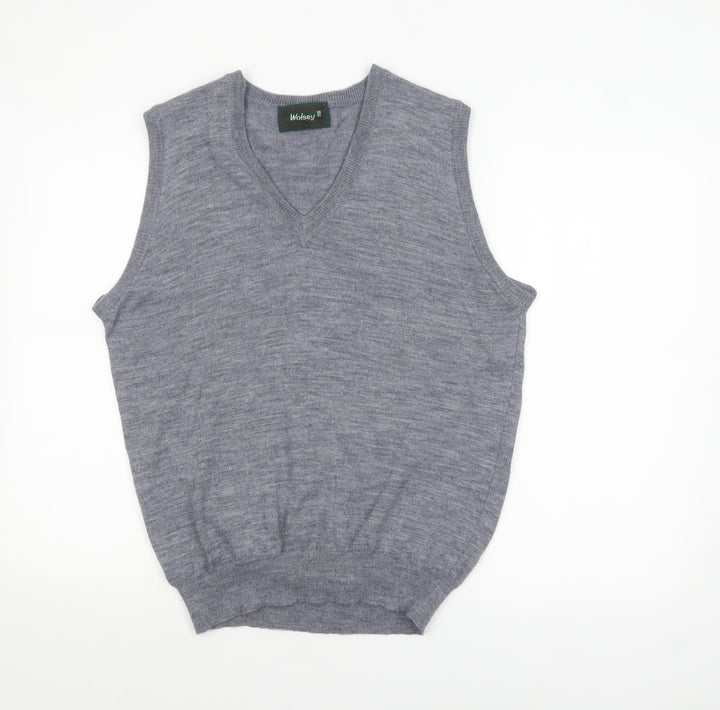 Wolsey Men's Grey Wool V-Neck Sleeveless Vest Jumper M Classic Fit