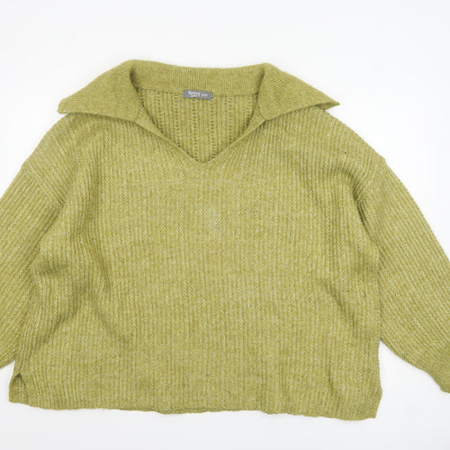 Nutmeg Women Green V-Neck Chunky Knit Pullover Jumper Size 20