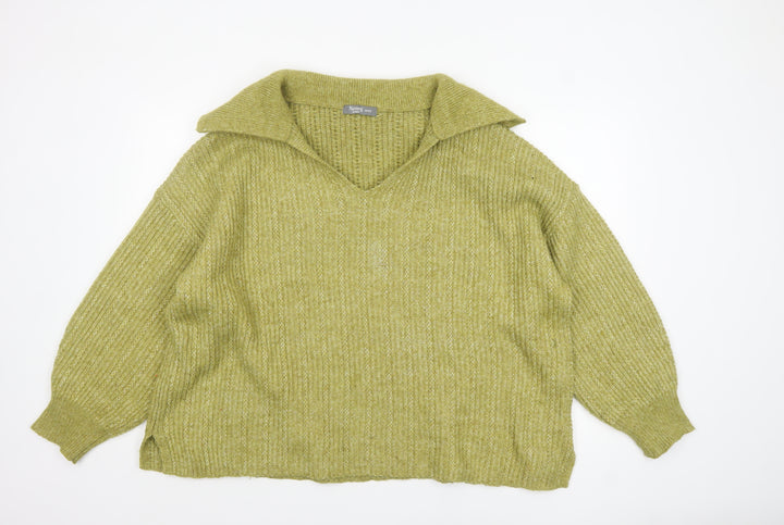 Nutmeg Women Green V-Neck Chunky Knit Pullover Jumper Size 20