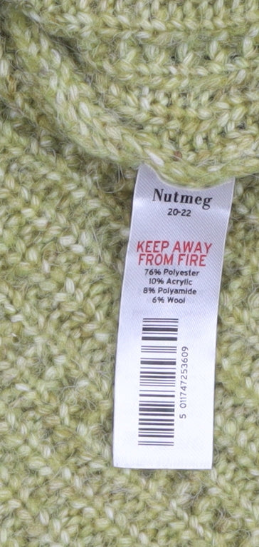 Nutmeg Women Green V-Neck Chunky Knit Pullover Jumper Size 20