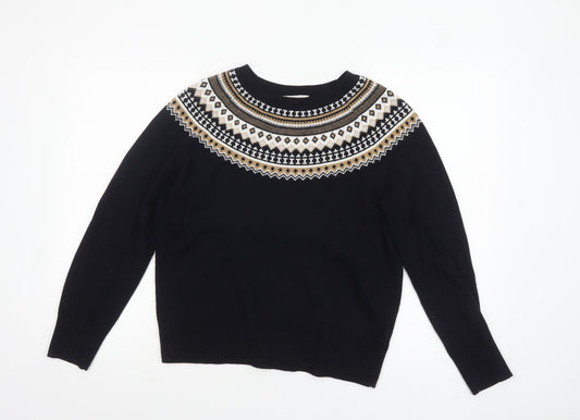 Hobbs Women Black Fair Isle Wool Blend Jumper Size L