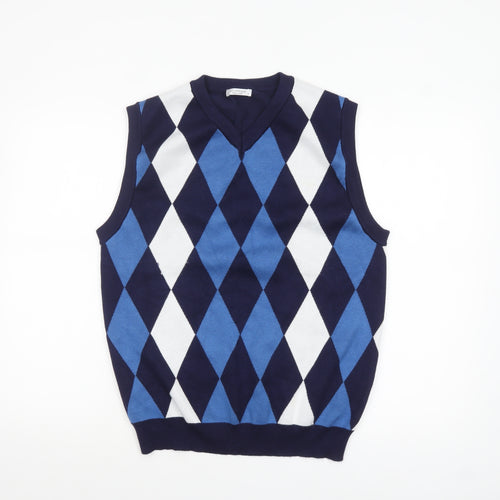 COOFANDY Men's Blue Argyle V-Neck Knit Sleeveless Vest M