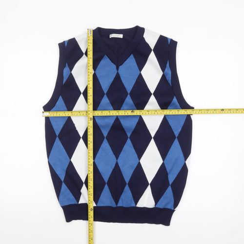 COOFANDY Men's Blue Argyle V-Neck Knit Sleeveless Vest M