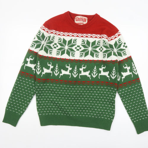 Cheesy Christmas Jumpers Men's Green M Fair Isle Reindeer Pullover