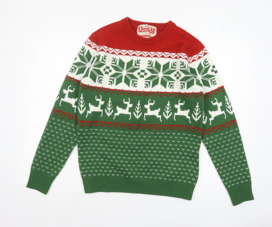 Cheesy Christmas Jumpers Men's Green M Fair Isle Reindeer Pullover