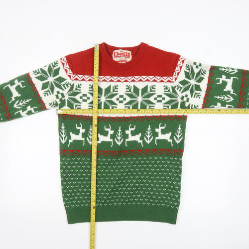 Cheesy Christmas Jumpers Men's Green M Fair Isle Reindeer Pullover