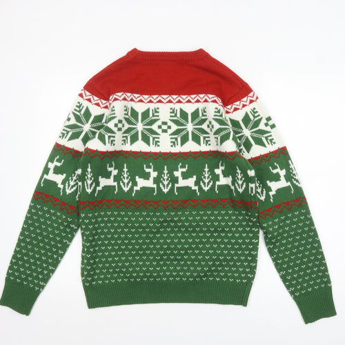 Cheesy Christmas Jumpers Men's Green M Fair Isle Reindeer Pullover