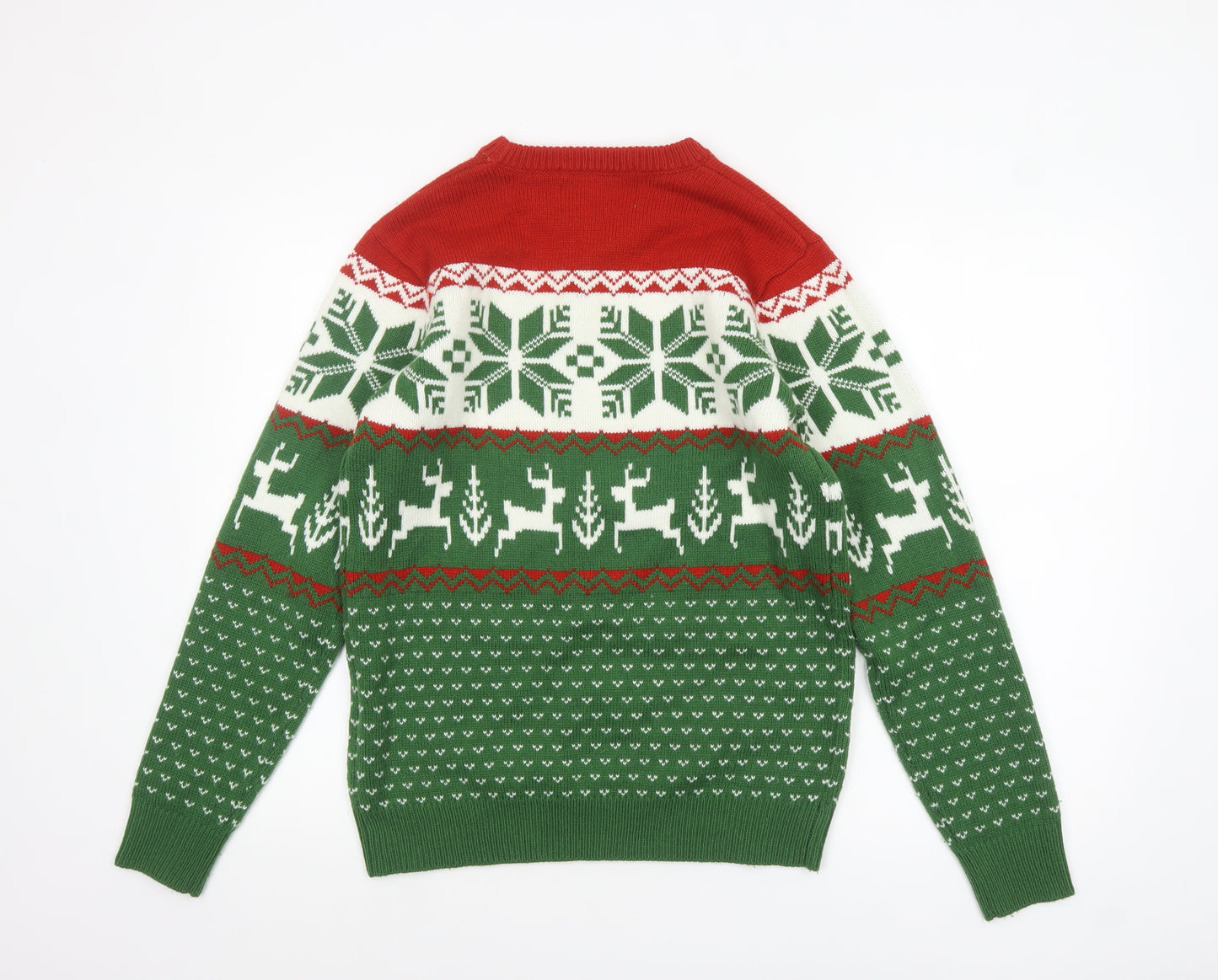 Cheesy Christmas Jumpers Men's Green M Fair Isle Reindeer Pullover